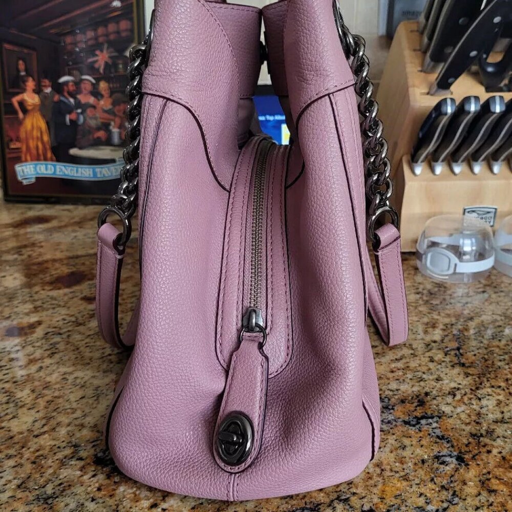 Coach Edie Turnlock Large Purse 36855 Dusty Rose Leather Shoulder Bag - Picture 4 of 7